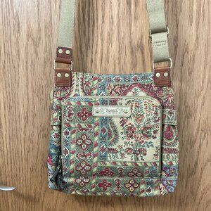 Vintage Fossil Tapestry Canvas Organizer Crossbody Bag Purse